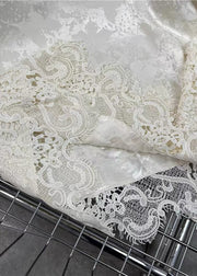 Handmade Beige O Neck Jacquard Lace Patchwork Silk Top Fall
