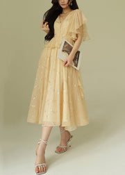 Handmade Beige Sequins Wrinkled Chiffon Long Dresses Summer