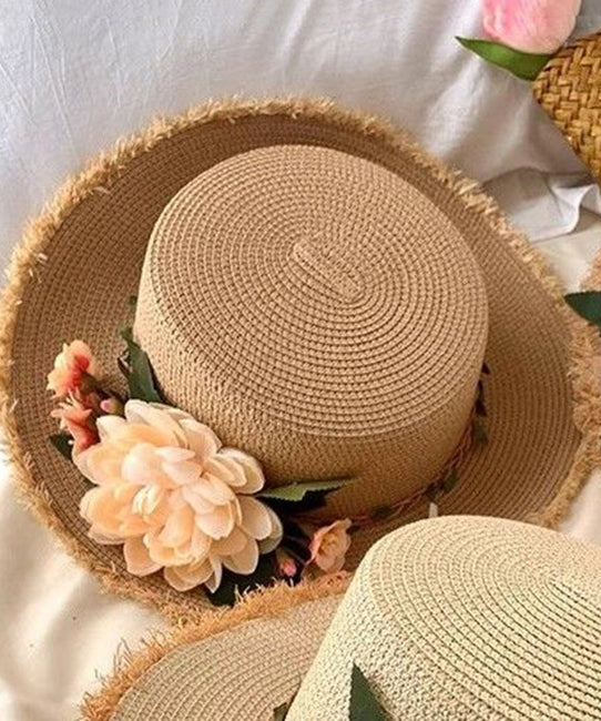 Handmade Beige Straw Woven Flower French Cloche Hat