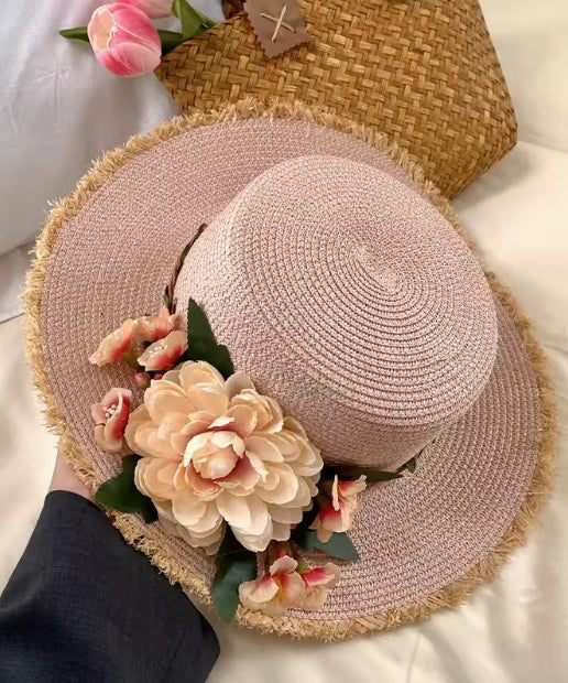 Handmade Beige Straw Woven Flower French Cloche Hat