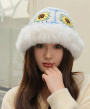 Handmade Beige Warm Rabbit Hair Knitted Bucket Hat Winter
