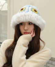 Handmade Beige Warm Rabbit Hair Knitted Bucket Hat Winter