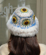 Handmade Beige Warm Rabbit Hair Knitted Bucket Hat Winter