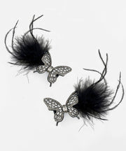 Handmade Black Alloy Zircon Butterfly Feathers Hairpin