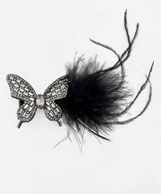 Handmade Black Alloy Zircon Butterfly Feathers Hairpin