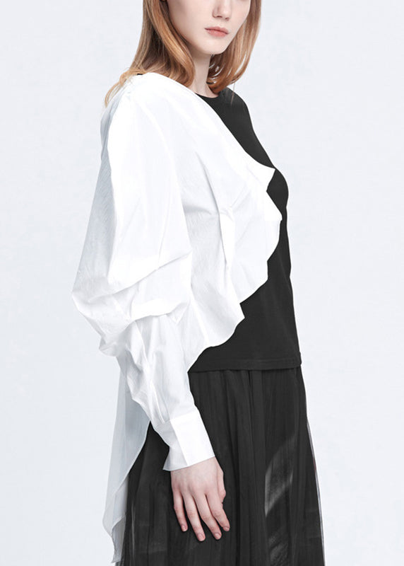 Handmade Black Asymmetrical Patchwork T Shirts Fall