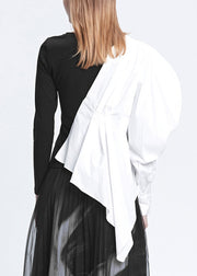 Handmade Black Asymmetrical Patchwork T Shirts Fall
