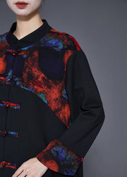 Handmade Black Chinese Button Patchwork Tie Dye Spandex Trench Fall