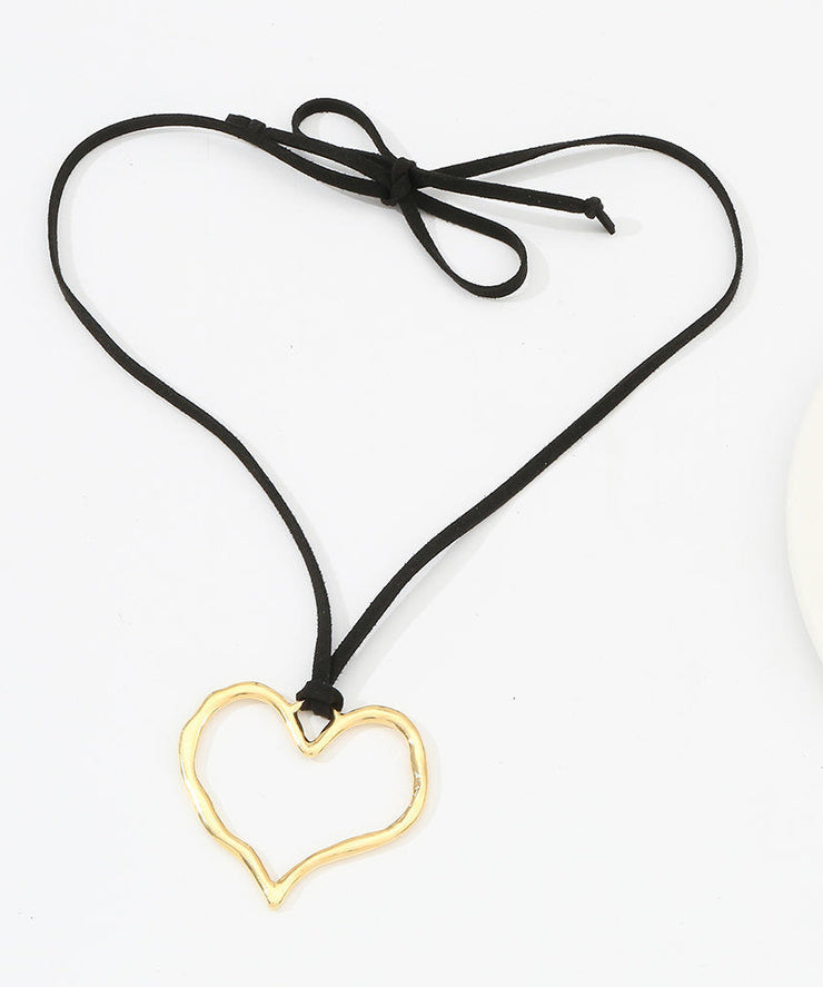 Handmade Black Cloth Alloy Love Pendant Necklace