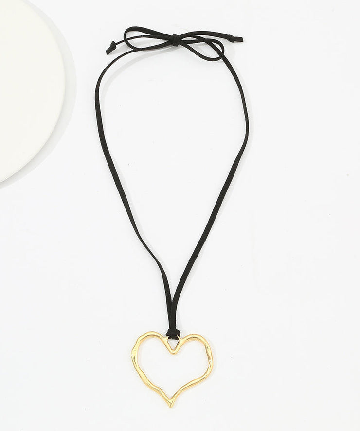 Handmade Black Cloth Alloy Love Pendant Necklace
