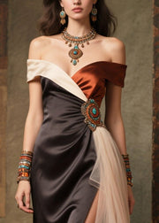 Handmade Black Cold Shoulder Side Open Silk Vestidos Dress Summer