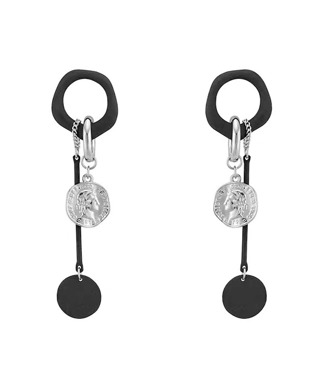 Handmade Black Copper Disc Tassel Drop Earrings