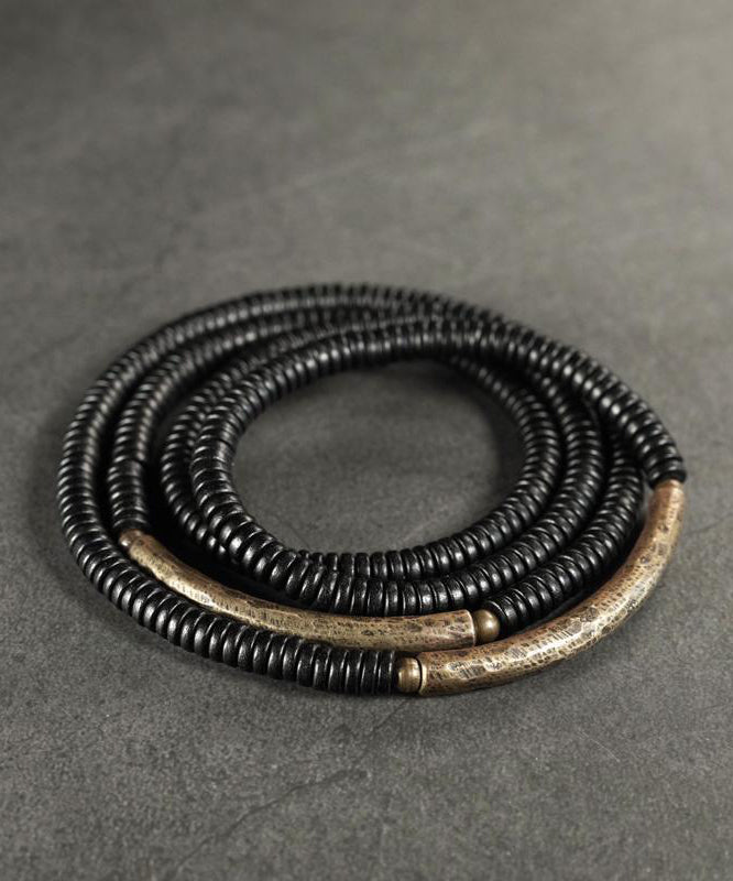 Handmade Black Ebony Wood Layered Chain Bracelet