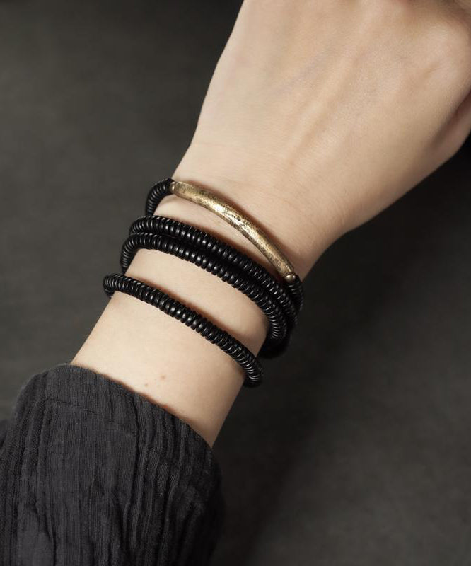 Handmade Black Ebony Wood Layered Chain Bracelet