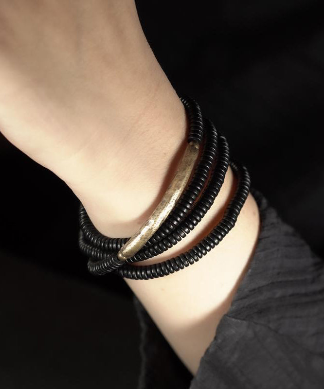 Handmade Black Ebony Wood Layered Chain Bracelet