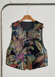 Handmade Black Embroideried Chinese Button Silk Velour Vests Fall