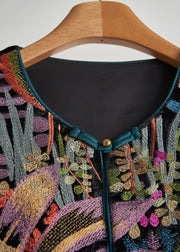 Handmade Black Embroideried Chinese Button Silk Velour Vests Fall