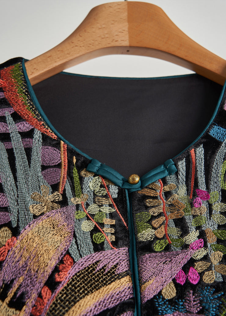 Handmade Black Embroideried Chinese Button Silk Velour Vests Fall
