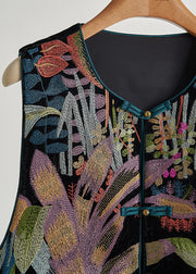 Handmade Black Embroideried Chinese Button Silk Velour Vests Fall