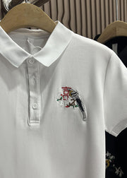 Handmade Black Embroideried Solid Cotton Polo Shirts Men Summer