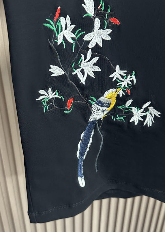 Handmade Black Embroideried Solid Cotton Polo Shirts Men Summer