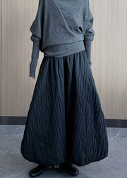 Handmade Black Exra Large Hem Fine Cotton Filled Skirts Winter