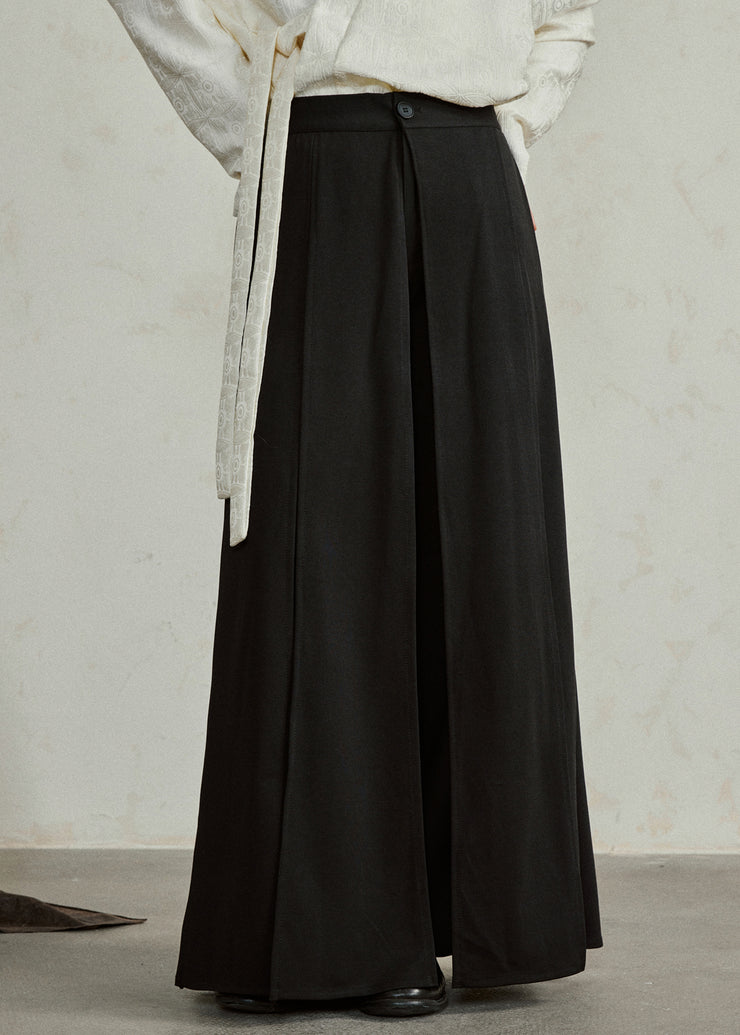 Handmade Black High Waist Pockets Draping Pants Skirt