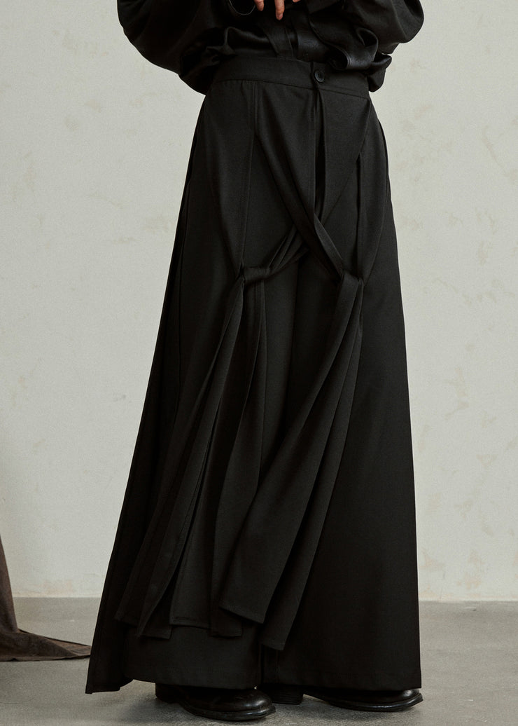 Handmade Black High Waist Pockets Draping Pants Skirt
