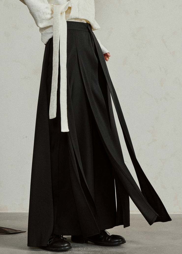Handmade Black High Waist Pockets Draping Pants Skirt