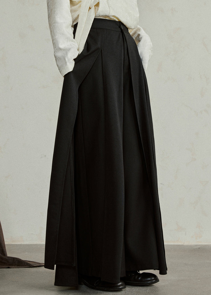 Handmade Black High Waist Pockets Draping Pants Skirt