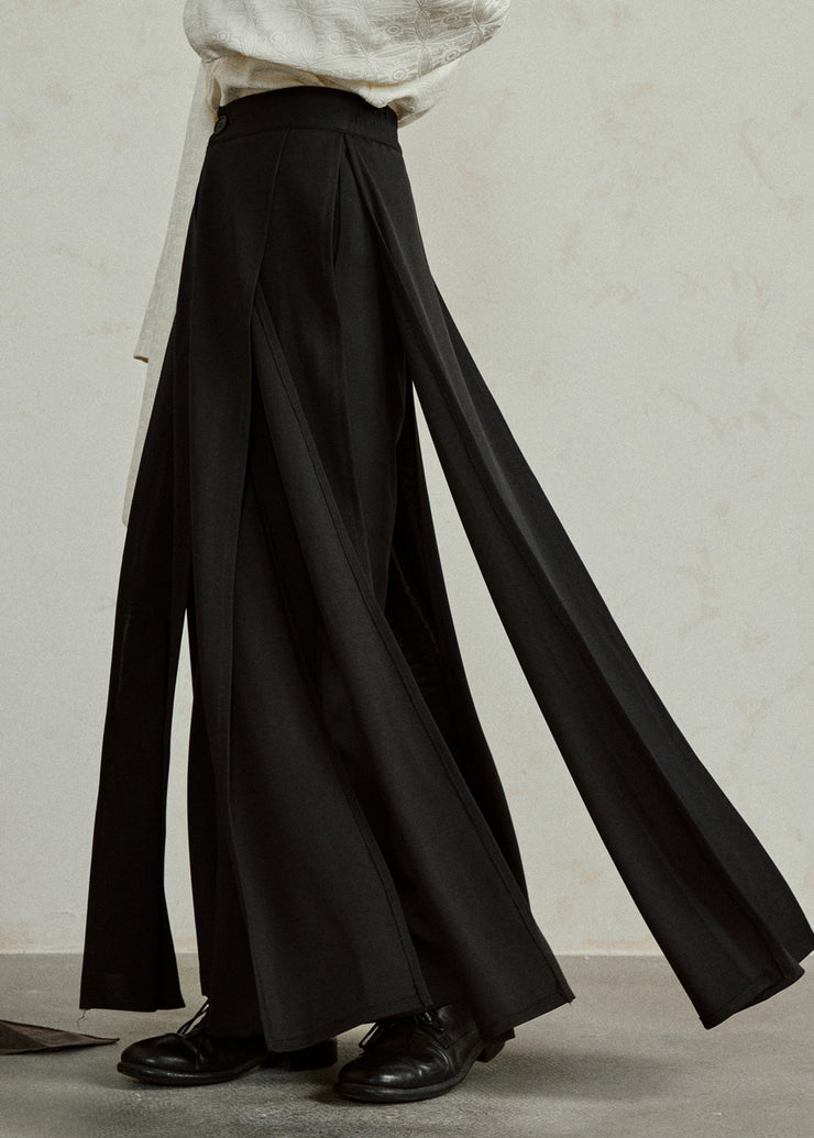 Handmade Black High Waist Pockets Draping Pants Skirt