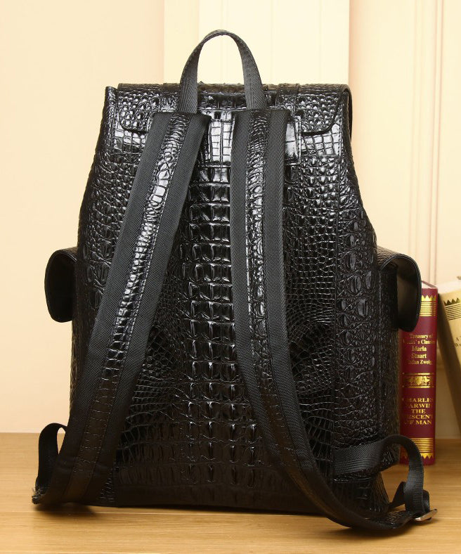Handmade Black Large Capacity Calf Leather Backpack Bag