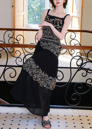 Handmade Black Nail Bead Patchwork Spaghetti Strap Dress Sleeveless