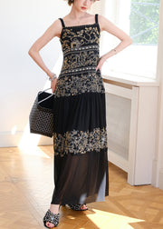 Handmade Black Nail Bead Patchwork Spaghetti Strap Dress Sleeveless
