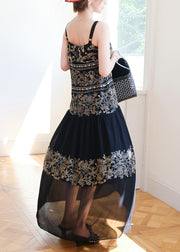 Handmade Black Nail Bead Patchwork Spaghetti Strap Dress Sleeveless