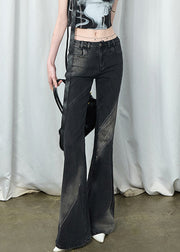 Handmade Black Pockets Patchwork High Waist Flared Jeans Fall