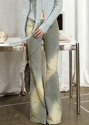 Handmade Black Pockets Patchwork High Waist Flared Jeans Fall