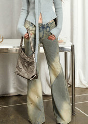 Handmade Black Pockets Patchwork High Waist Flared Jeans Fall