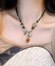 Handmade Black Weave Alloy Ceramics Beads Pendant Necklace