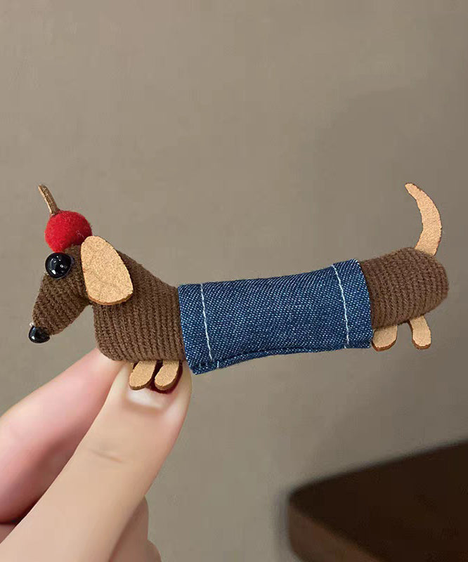 Handmade Blue Cloth Dot Dachshund Hairpin