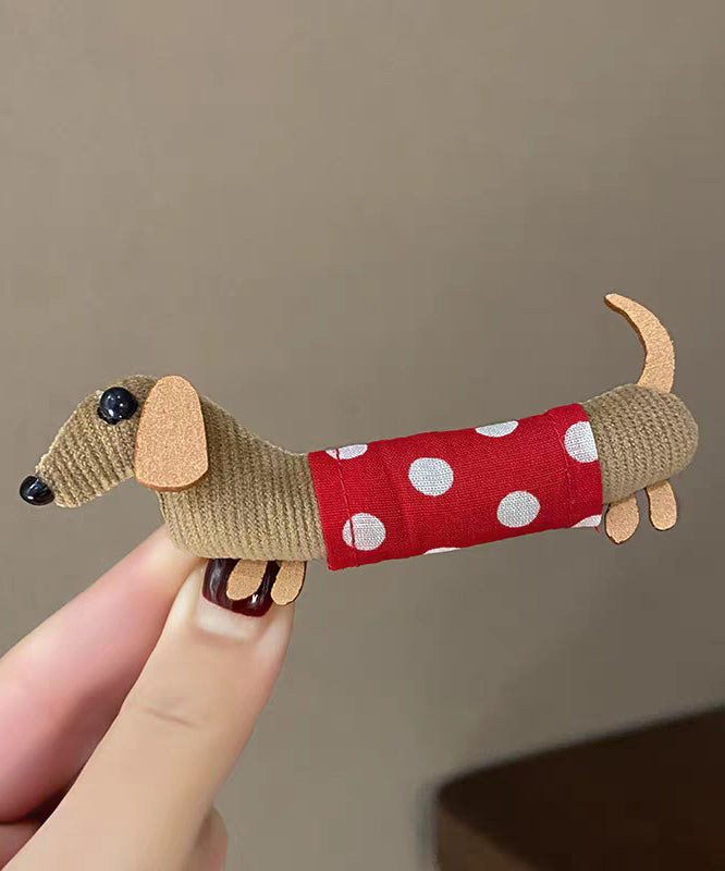 Handmade Blue Cloth Dot Dachshund Hairpin