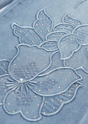Handmade Blue Embroidered Zircon Denim Pants Fall