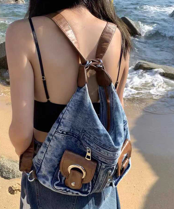 Handmade Blue Large Capacity Versatile Denim Satchel Handbag