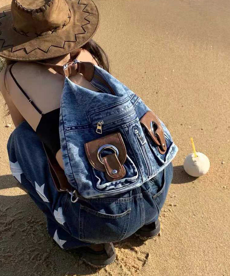 Handmade Blue Large Capacity Versatile Denim Satchel Handbag