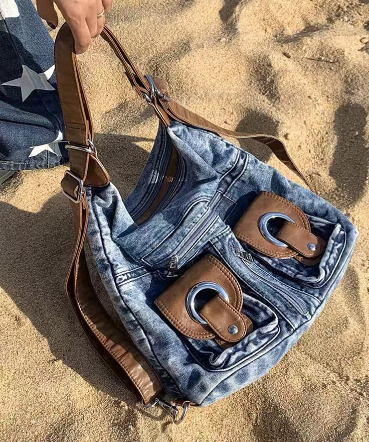 Handmade Blue Large Capacity Versatile Denim Satchel Handbag