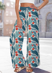 Handmade Blue Print Elastic Waist Wide Leg Pants Summer