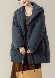 Handmade Blue Thick Warm Hooded Parkas Lantern Sleeve