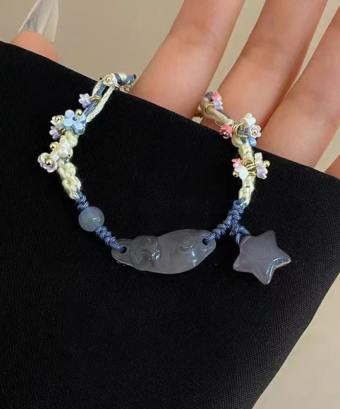 Handmade Blue Weave Osmanthus Star Light Cats Charm Bracelet