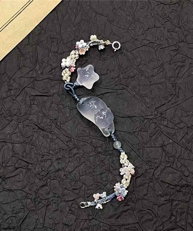 Handmade Blue Weave Osmanthus Star Light Cats Charm Bracelet