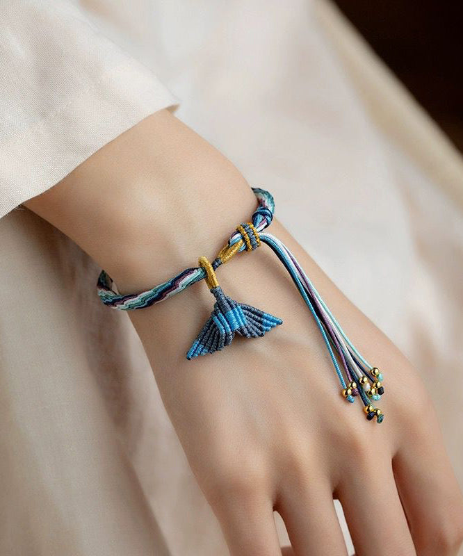 Handmade Blue Weaving Colorful Rope Fish Tail Tassel Charm Bracelet